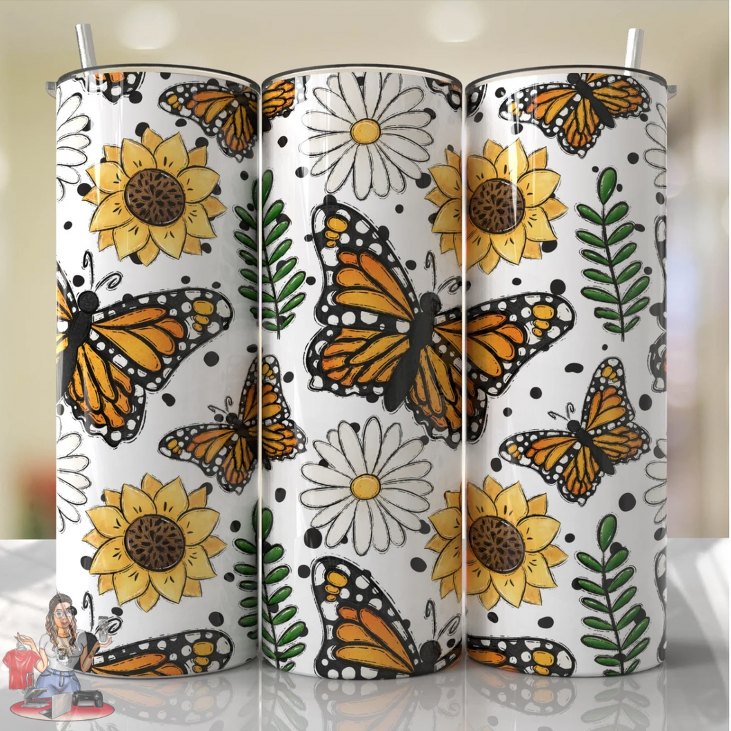 Monarch butterfly, and Daisy ￼20oz Tumbler